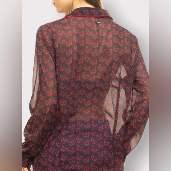 BLUGIRL FOLIES, Sheer Button Down Blouse with Butterfly Pattern, Size 10 - Picture 5 of 16